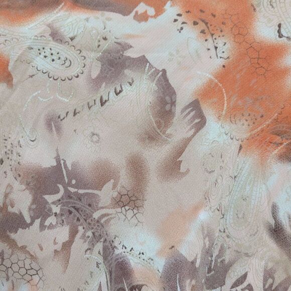 90s Top Boho Country V-neck Tie Back Waist Sheer Long Sleeve Burnt Paisley Sz M - Picture 4 of 9